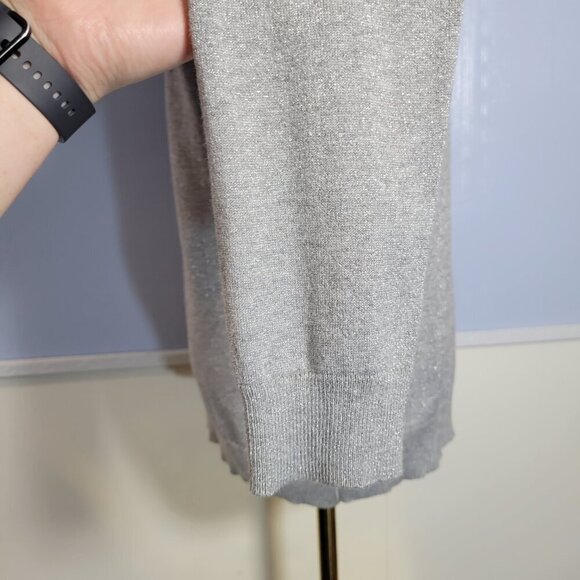 Calvin Klein Medium Light Gray Metallic Classic Lightweight Button Up Sweater - Picture 5 of 10
